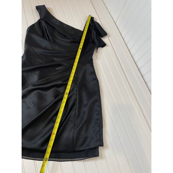 WHITE By VERA WANG Sheath Dress Black Cocktail Bridesmaid Ruched Bow Zip Size 12 - Picture 4 of 7